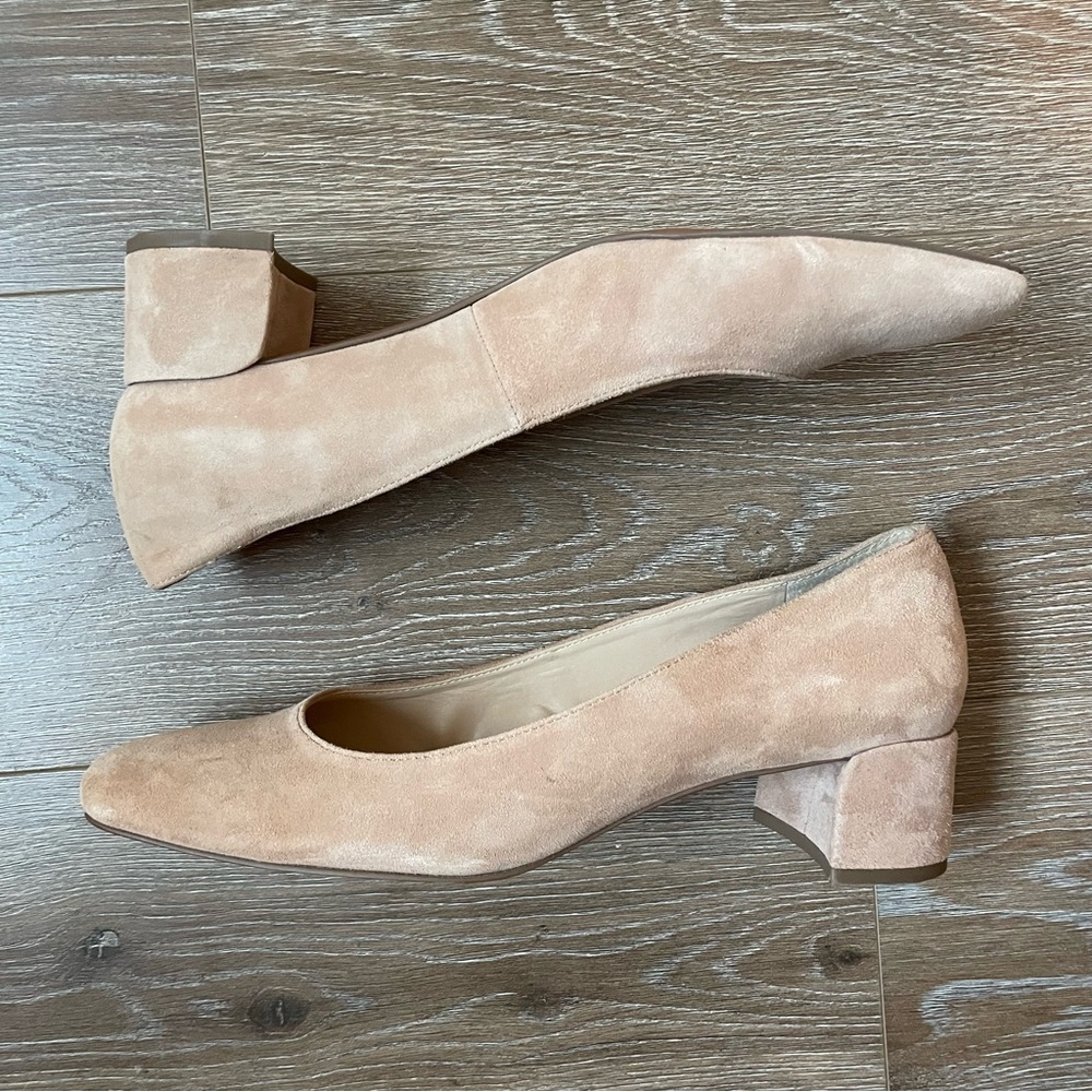 Franco Sarto Nude Suede Block Heel Pumps